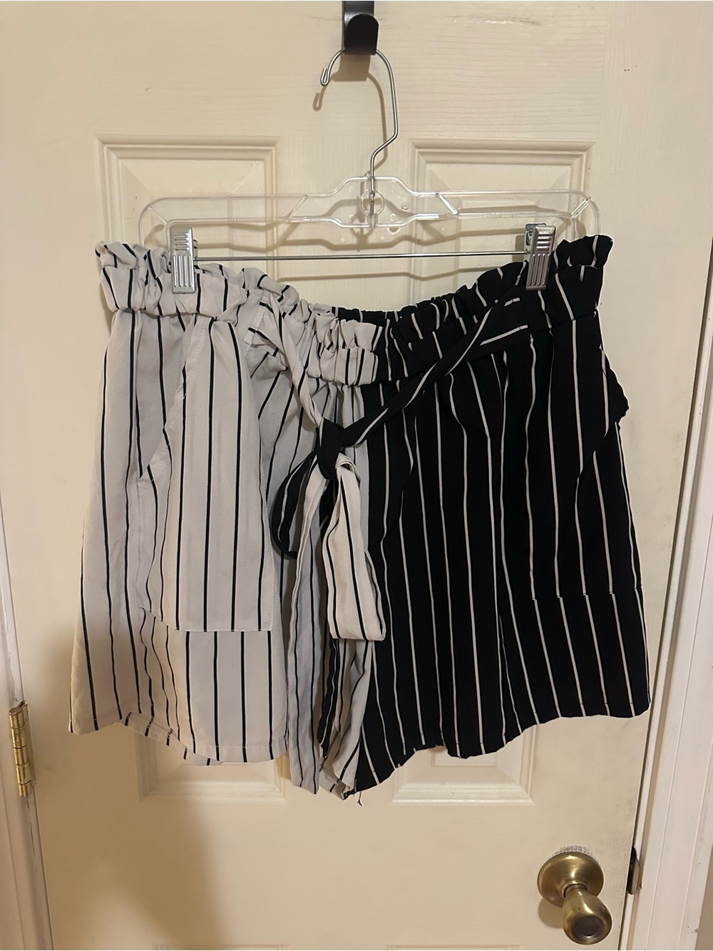 SHEIN Black and White High Waist Striped Paperbag Shorts